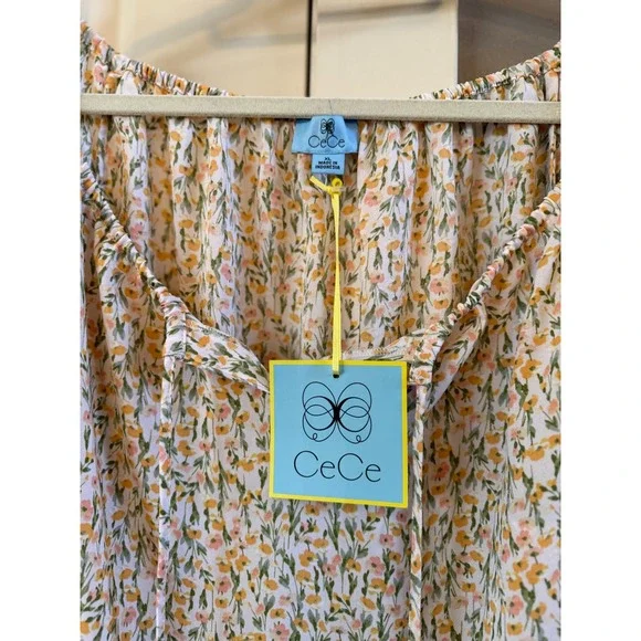 CeCe Women's Flowy Lightweight NWT Floral Print Summery Split Sleeve Blouse XL - Picture 8 of 13
